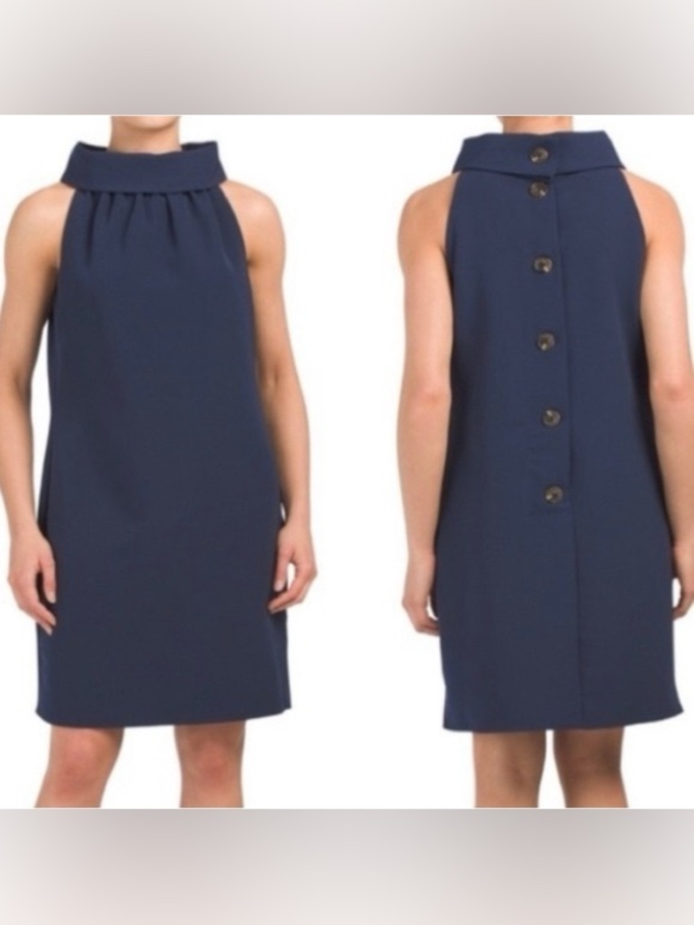 Sail to Sable Navy Sleeveless Button-Back Shift Dress